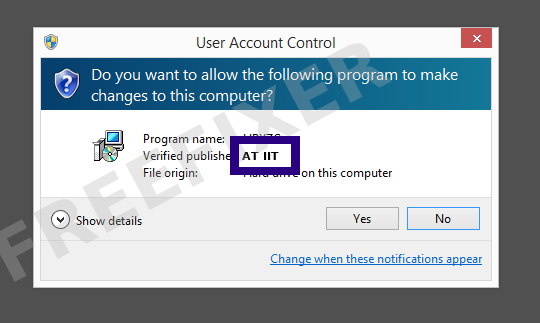Screenshot where AT IIT appears as the verified publisher in the UAC dialog